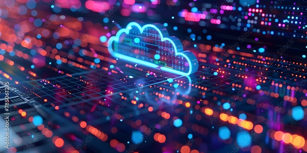 Poster immersive cloud computing interface showcasing remote file upload and server connectivity