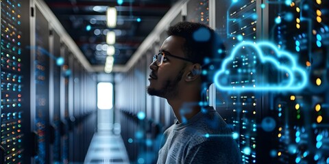 Network Engineer Monitoring Digital Cloud Storage Architecture in Data Center