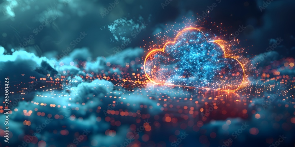 Poster dynamic transformation of digital data into cloud symbols representing the of business information t