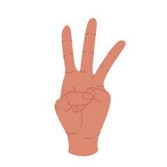 Hand showing number three on white background.  Fingers number gesture isolated