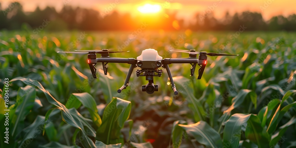 Aufkleber drone equipped with advanced sensors capturing data for precision agriculture over vibrant green cor