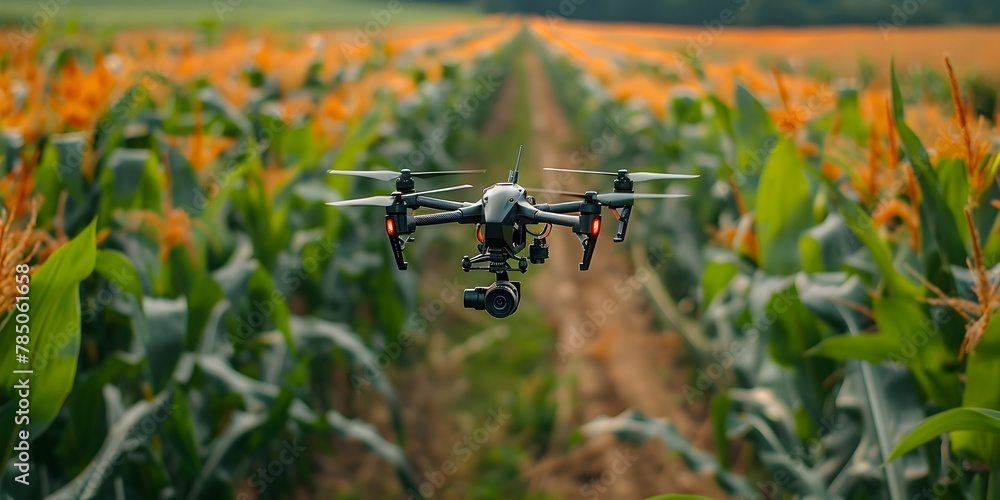 Aufkleber drone surveying cornfield with infrared technology to detect pests and diseases enabling precision a