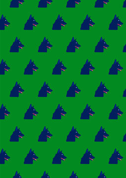 Pattern of dog heads against green background