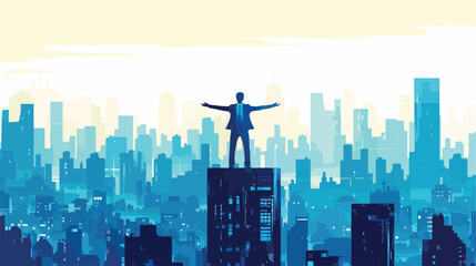 Businessman leader standing on top of the skyscraper d - obrazy, fototapety, plakaty