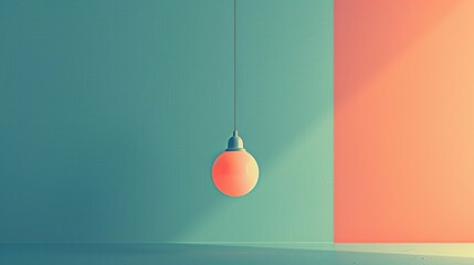 Single light bulb  Hanging against a plain backdrop, it symbolizes ideas and simplicity - obrazy, fototapety, plakaty