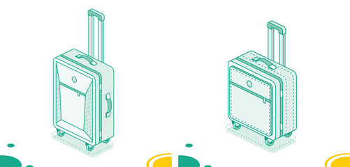 Suitcase on wheels isolated on white background. Isometric outline icon set. Luggage. Travel symbol. - 785062242