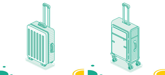 Suitcase on wheels isolated on white background. Isometric outline icon. Luggage. Travel symbol. - 785062265