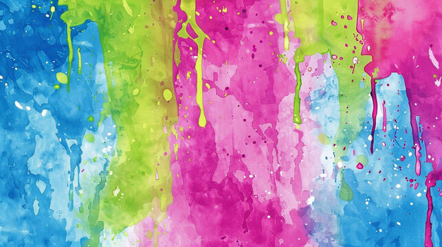 Fuchsia, blue, and green watercolor for a vibrant, energetic artistic backdrop.