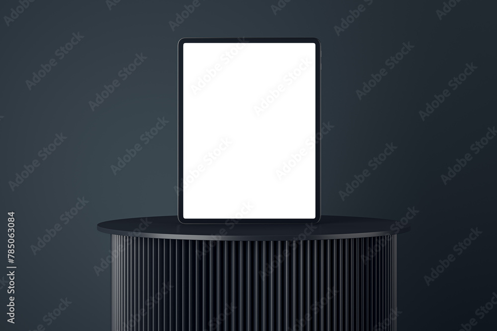 Aufkleber Empty classic pedestal on light background with empty white mock up banner. Product placement and ad concept. 3D Rendering.