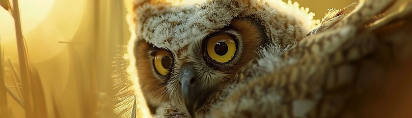 Hatching moment, owl chick, high detail, soft backlight, dawns promise, close up