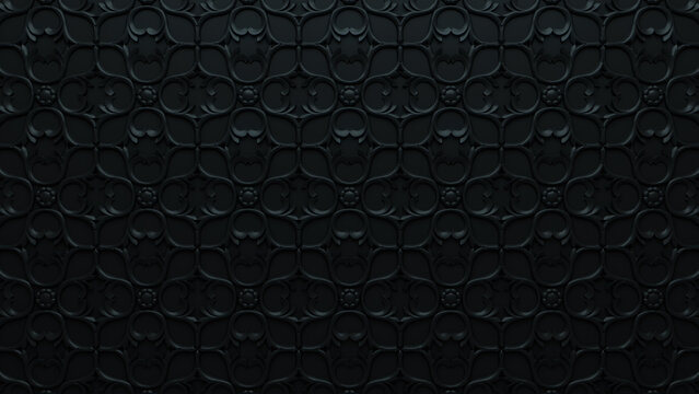 Fototapeta Black Rococo Pattern Background.