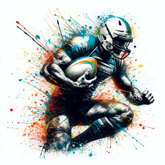 silhouette of rugby man or american football player splashing colorful - 785063616