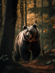 Close Up Of A Wild Brown Bear In The Forest - Generative AI