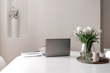 Laptop on desk in home office