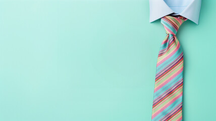 Blue background with a colorful striped tie.