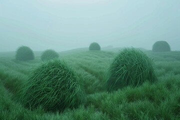 a green field of grass, in the style of surrealist and dreamlike visuals - obrazy, fototapety, plakaty