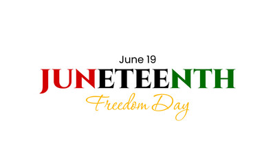 Juneteenth text lettering design. Freedom or Emancipation. Greeting card, poster, banner, background. Vector illustration