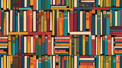 Seamless pattern background illustration made of colorful books like a bookcase