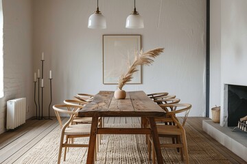 Horizontal frame mock-up in modern symmetric interior, digital illustration. Beautiful simple AI generated image in 4K, unique.