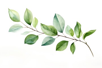 Watercolor eucalyptus branch with green leaves isolated on white background - obrazy, fototapety, plakaty