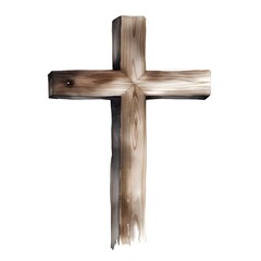 Wooden Christian cross isolated on white background. 3D illustration.