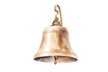 Watercolor golden bell isolated on white background. Hand drawn illustration.