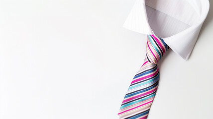 Pink striped tie on a white shirt collar