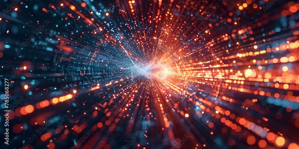 Poster data explosion in futuristic virtual space dynamic abstract technology particles colliding in radian