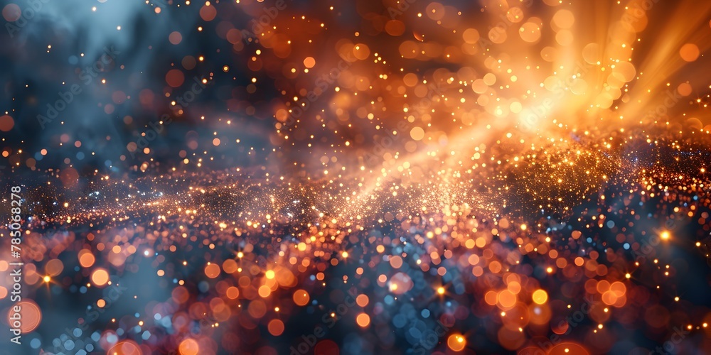 Poster explosion of luminous particles and data colliding in a captivating virtual space