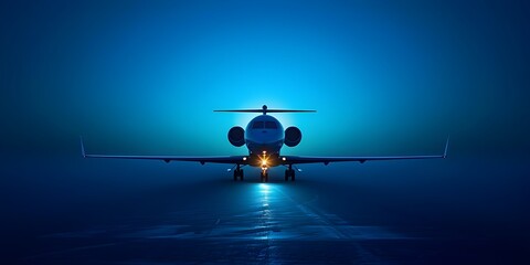 Silhouetted Private Jet Reflecting Luxury Air Travel Against Deep Blue Sky