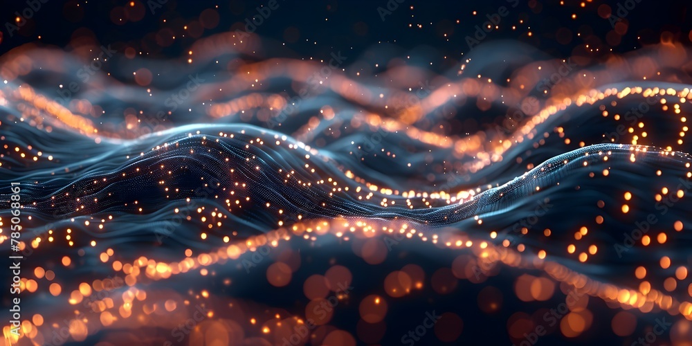 Poster global data streaming across a dynamic network of glowing connections and nodes
