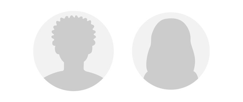 Vector flat illustration in grayscale. Round icons of man and woman. Avatar, user profile, person icon, profile picture. Suitable for social media profiles, icons, screensavers and as a template.