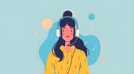 Woman with headphones and microphone in customer service. Concepts for customer support, help, call center. 