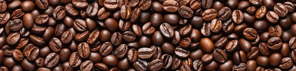 wallpaper of coffee beans, seamless pattern. Numerous brown, perfectly shaped and detailed coffee...