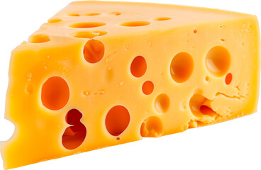 Wedge of  delicious Swiss cheese isolated on transparent background.