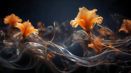 Vibrant Abstract Floral Design on Dark Background - Surreal Artistic Concept with a Touch of Fantasy