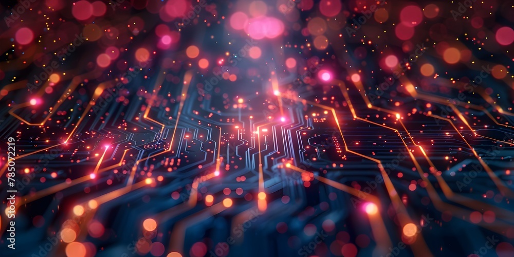 Aufkleber captivating microchip circuit with vibrant abstract lighting effects showcasing technological brilli