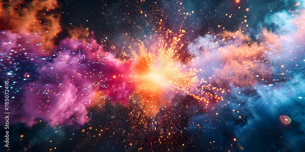 Poster vibrant explosion of colorful digital particles depicting a significant cyber attack in an abstract 