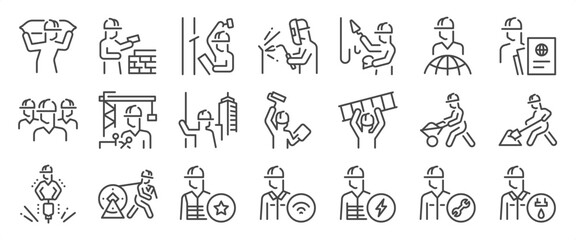 Labor icon set. It includes construction, worker, engineer, construct, building, and more icons. Editable Vector Stroke. - 785075052