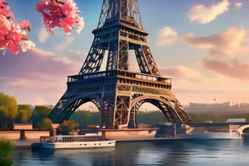 Foto op Canvas 봄과 에펠탑의 풍경_생성형AI © kim