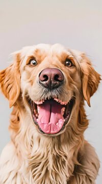 Happy golden retriever dog portrait. Studio pet portrait for design and greeting card with place for text