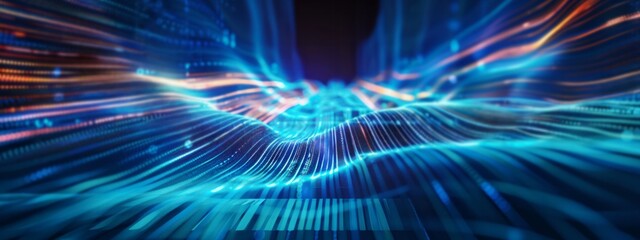digital technology AI data audio futuristic abstract dark blue background 