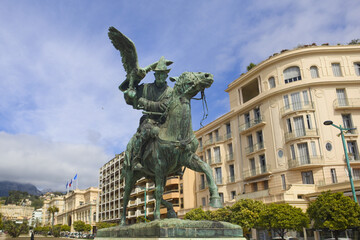 Equestrian statue of hunt for berkout in Menton, France