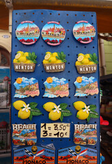 Sovenir magnets for sale in Menton, France