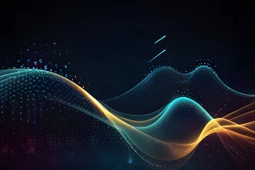 Fototapeten Abstract Waving Particle Technology Background Design. Abstract wave moving dots flow particles, hi-tech and big data background design for brochures Generative AI  © Nadir