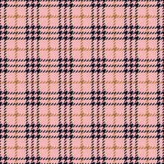 Classic tweed plaid style pattern. Geometric check print in pink and blue color. Classical English background Glen plaid for textile fashion design.