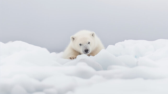 Baby polar bear resting on arctic snow