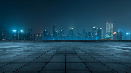 Modern city night skyline from urban esplanade
