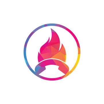Hot call vector logo design concept. Handset and fire icon.