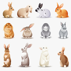 collection of cartoon animals rabbits